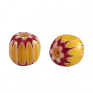 Millefiori bead 6x7mm - Dark yellow-red